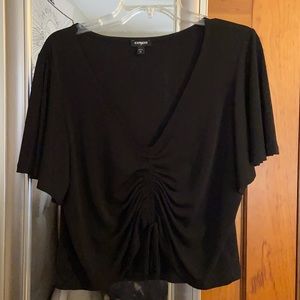 Black V-Neck Cinched Front Top